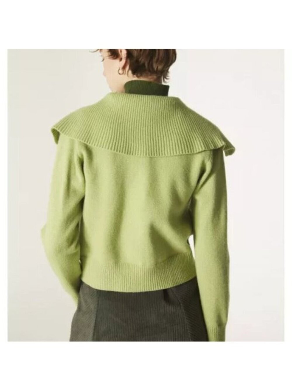 Compania Fantastica Green Knit Cardigan With Wide Collar Size Small - Picture 10 of 13